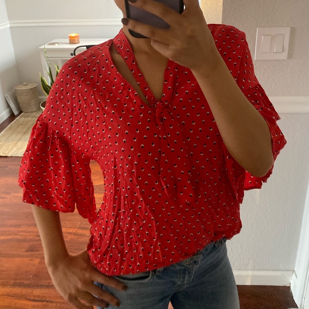 Zara Red Printed Top